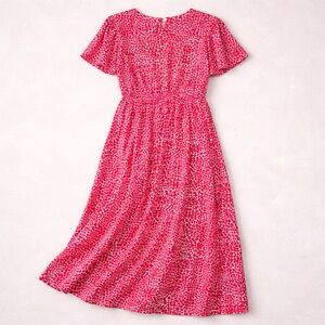 Joy Gordon Red & White Print Midi Dress Size 16 Short Sleeve Fit & Flare